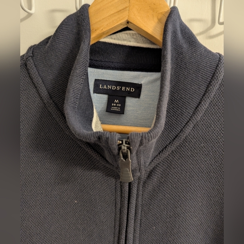 Lands' End Men's Charcoal Zip-Up Sweater - Picture 3 of 8